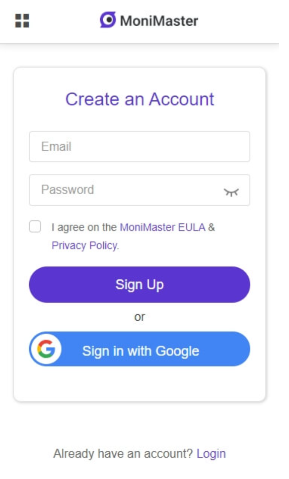 Create an Monimaster Account